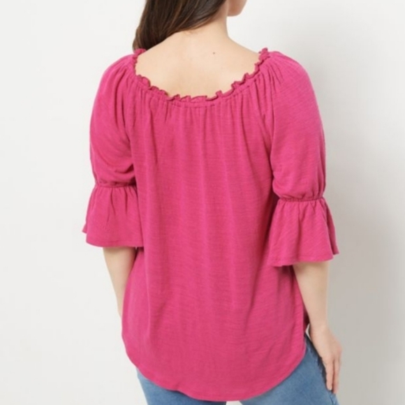 Laurie Felt Medium Rose Pink Gauze Ruffle Peasant Top w/ Sleeve Details - Picture 2 of 5